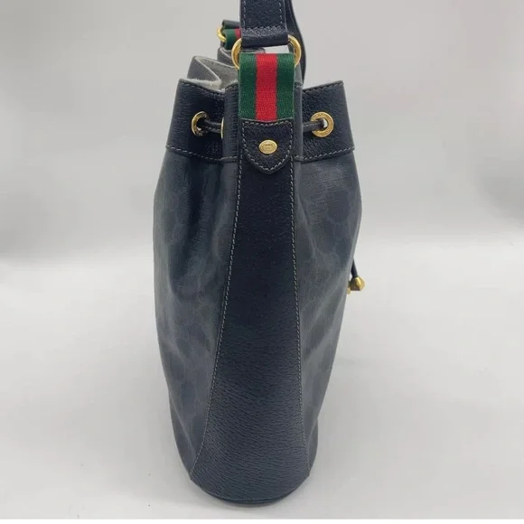 Auth WEEKEND DEAL GUCCI GG Sherry Line PVC Leather Black Drawstring Shoulder Bag - Picture 7 of 17